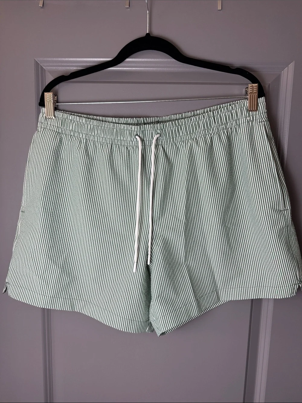 Abercrombie & Fitch Seersucker Swim Trunks Green Stripe Size Large