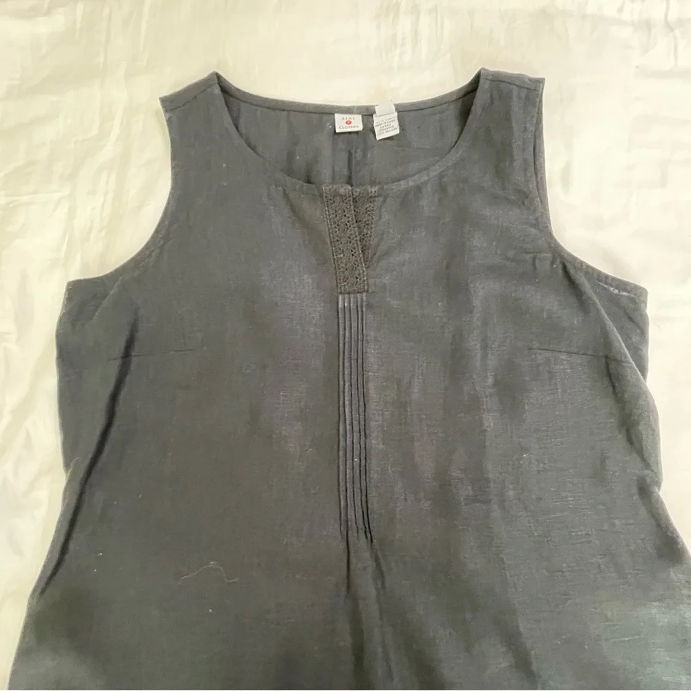 100% linen Asymmetric Sleeveless Linen V-Neck‎ Midi Black Dress