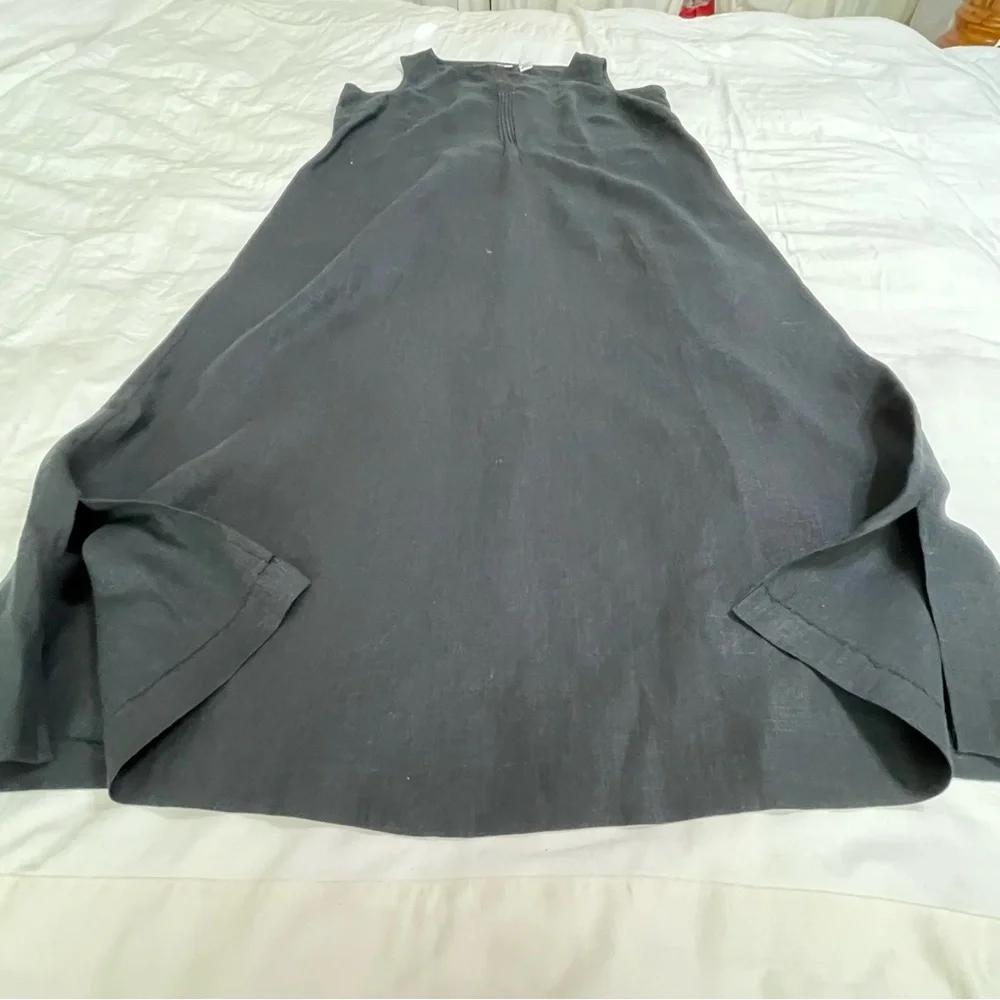 100% linen Asymmetric Sleeveless Linen V-Neck‎ Midi Black Dress