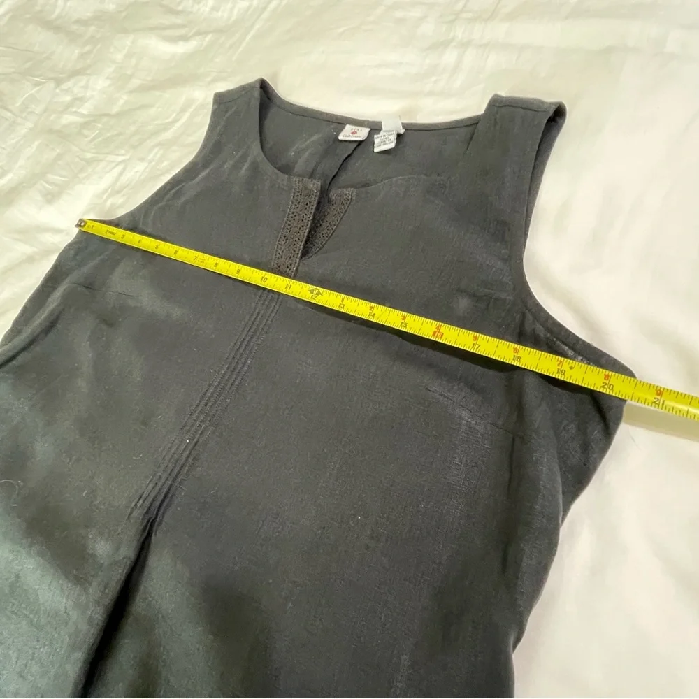 100% linen Asymmetric Sleeveless Linen V-Neck‎ Midi Black Dress