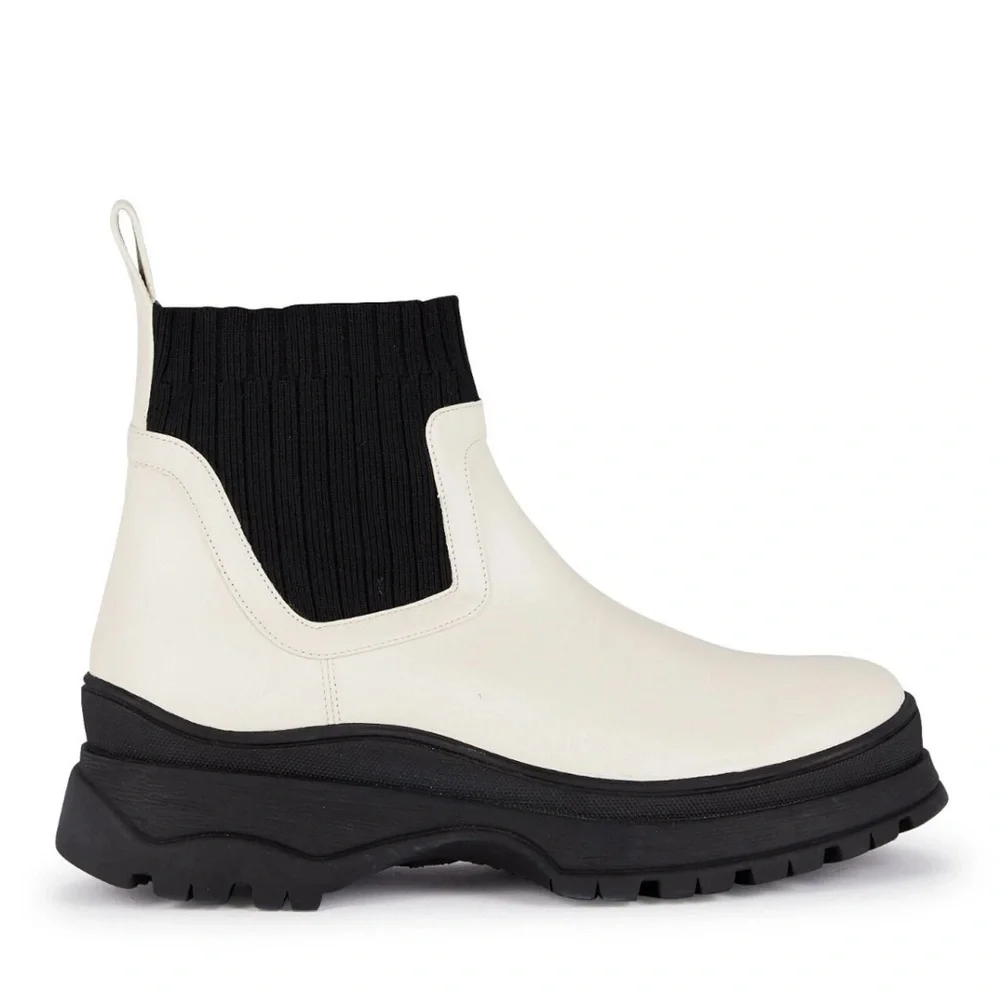 STAUD Bow Lug Sole Sock Ankle Boots CHUNKY LUG SOLE WHITE BLACK 38 ~ 8