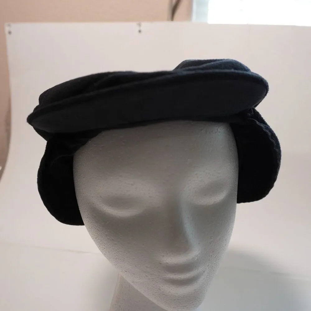 VTG Black Fleece Newsboy Hat w Ear Flaps Cabbie‎ Golf Cap Mens XL Portland OR