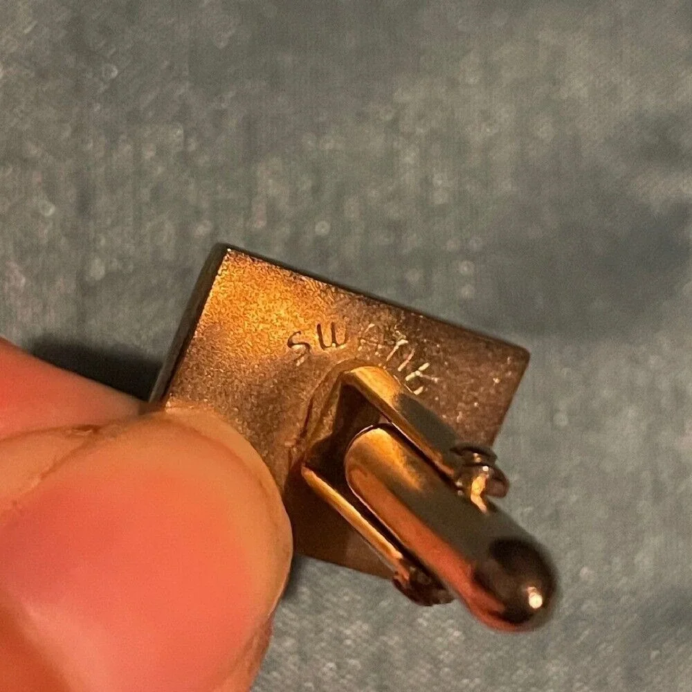 Swank Vintage Cufflinks Gold Tone‎ Rectangle Striped ribbed Classic Mens Jewelry