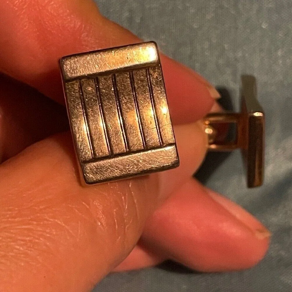 Swank Vintage Cufflinks Gold Tone‎ Rectangle Striped ribbed Classic Mens Jewelry