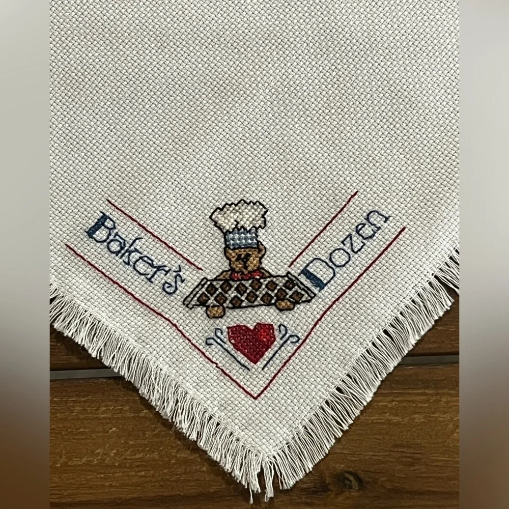 Cross Stitch Baker’s Dozen Bread Basket Linen Liner Cover Country Completed VGC