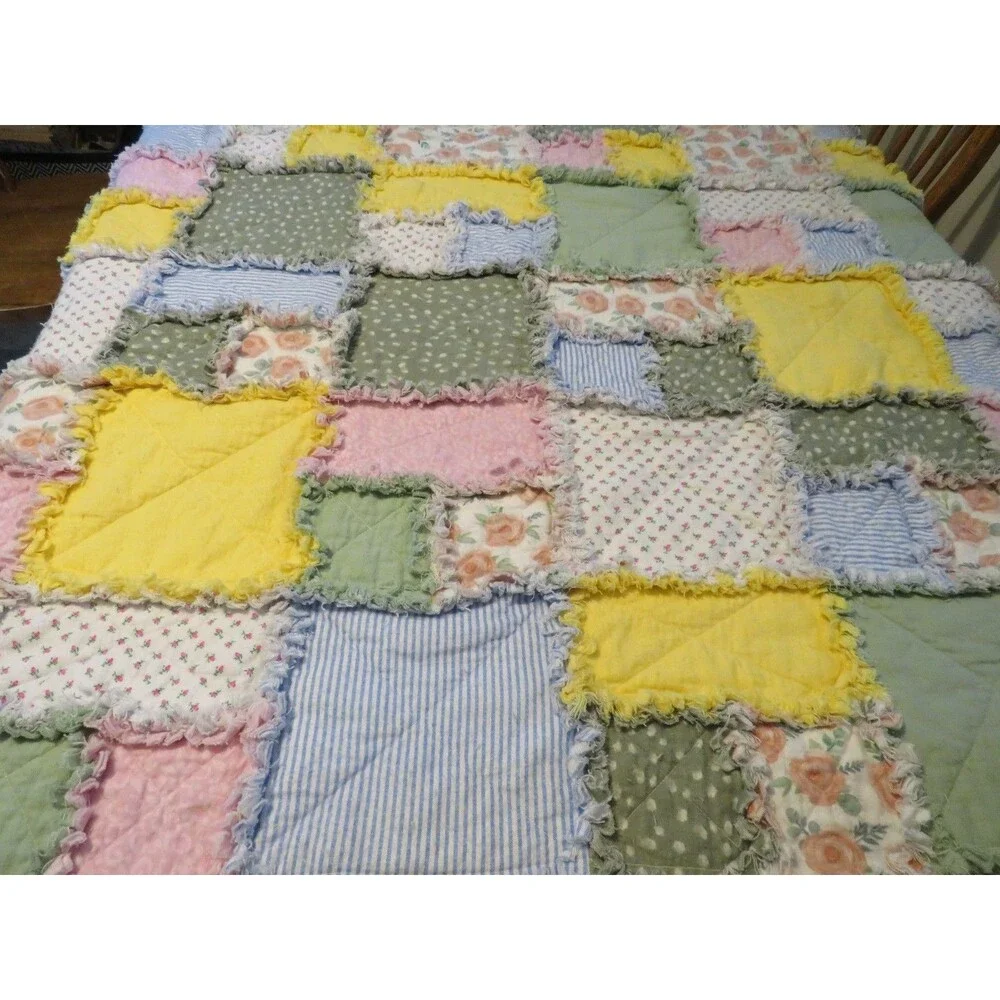 Flannel Rag Quilt With Batting, 50 X 44, Floral Scrappy Rag Quilt Throw