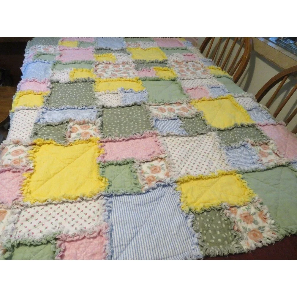 Flannel Rag Quilt With Batting, 50 X 44, Floral Scrappy Rag Quilt Throw