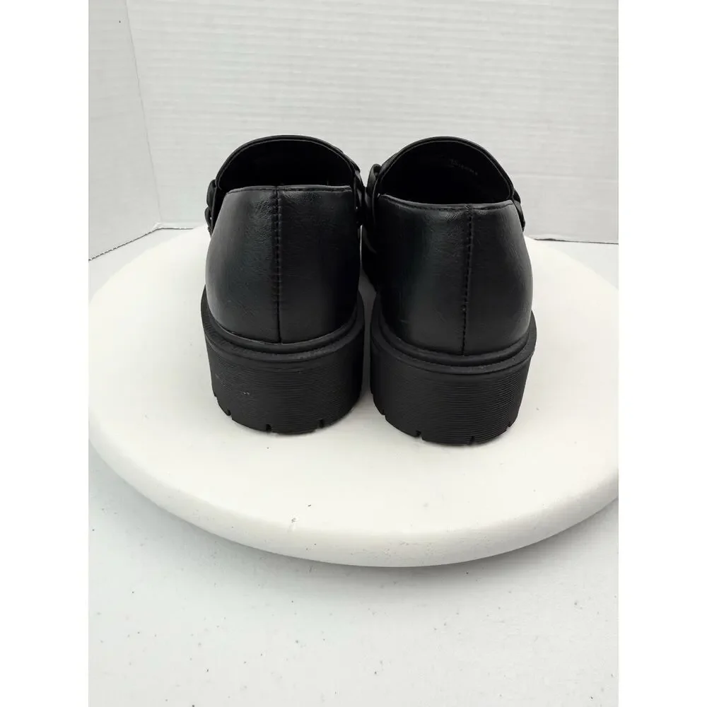 Report Hayden Womens Size‎ 7 Black Chunky Chain Studded Loafers Faux Leather