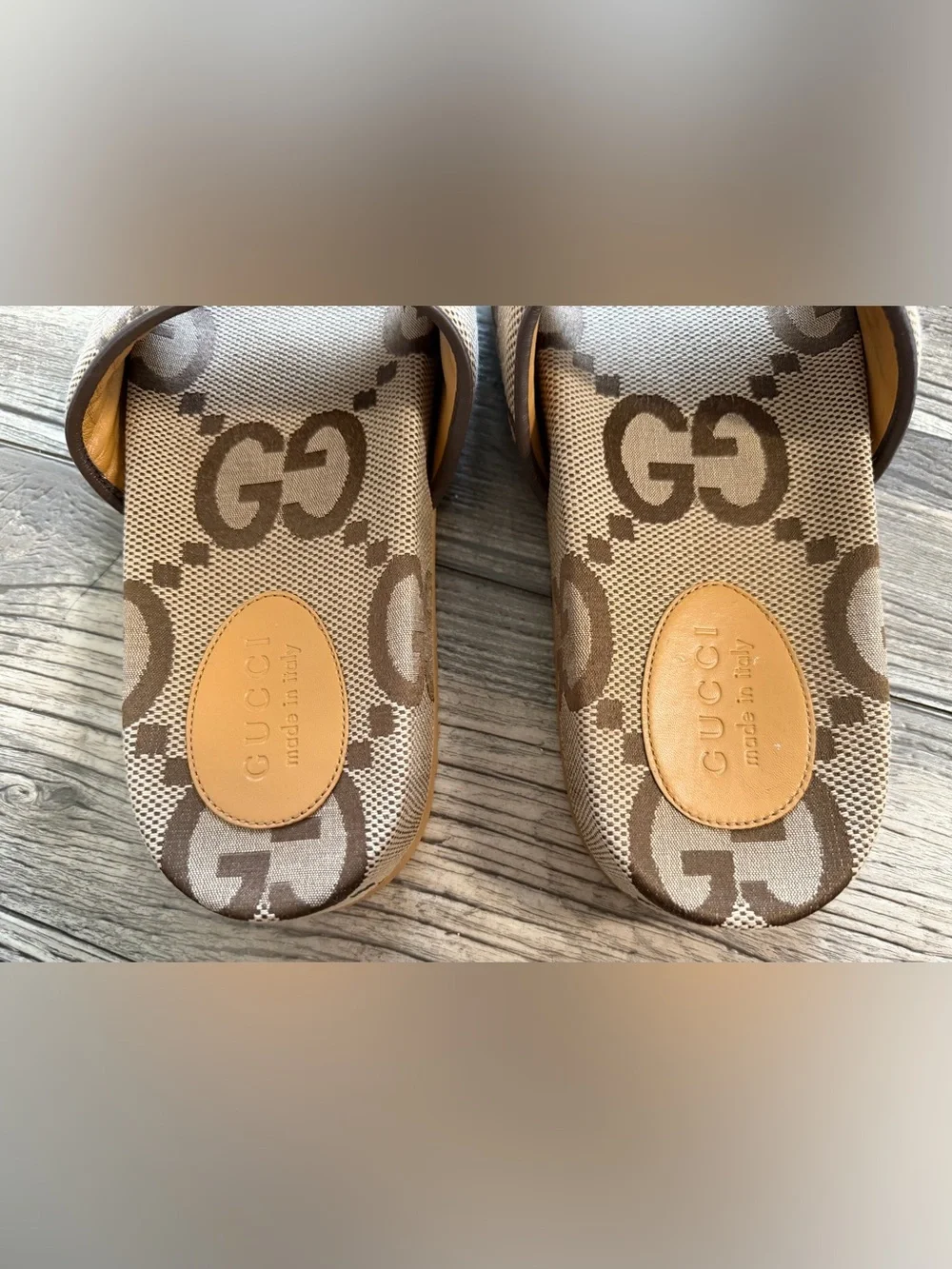 Gucci Men's Slides in Camel and Ebony Maxi GG Canvas Uk 10 US 10.5