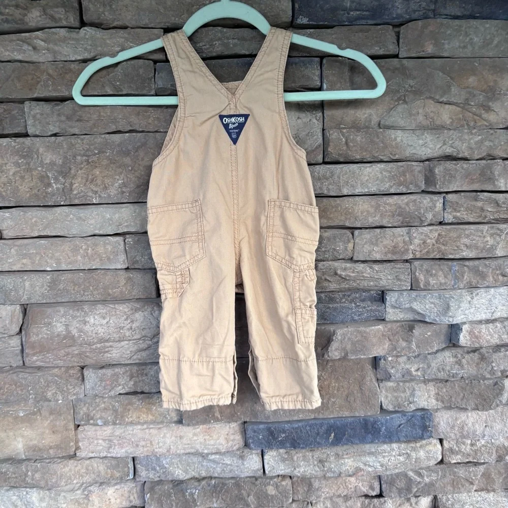 OshKosh Overalls Tan‎ Adjustable Straps Plaid Accents Baby Clothes