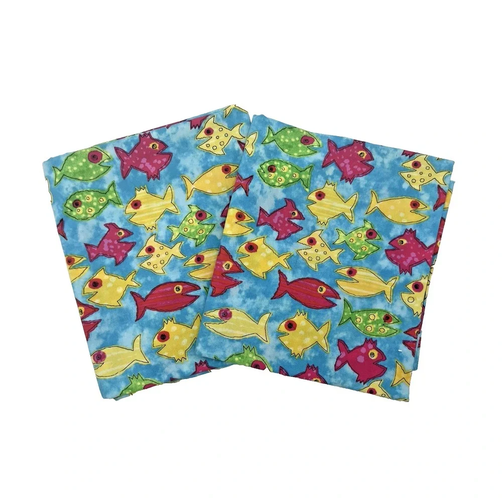 ⚜️Lot of 2 Half Yds Whimsical Fish‎ Cotton Quilt Craft Fabrics 1 yd Total