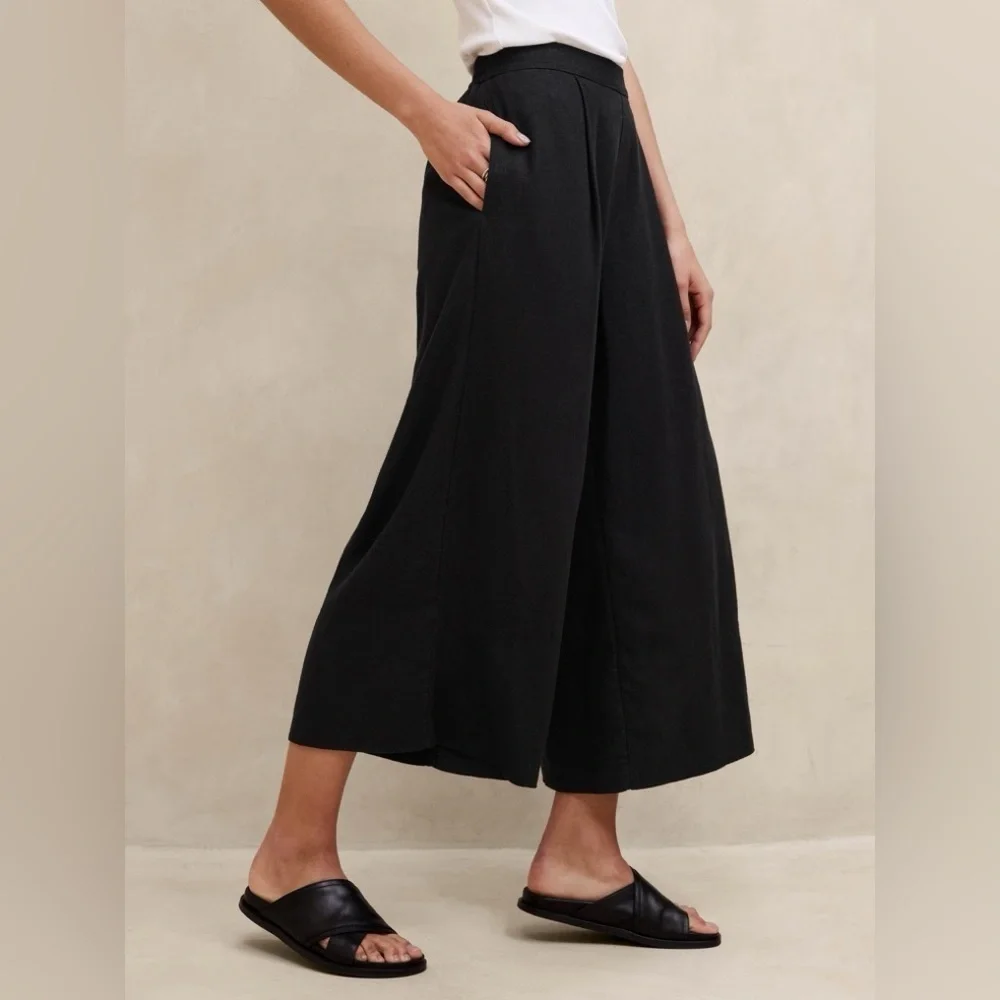 NWT! BANANA REPUBLIC WIDE-LEG LINEN-BLEND CROPPED PULL-ON PANT LARGE 📀1️⃣2️⃣