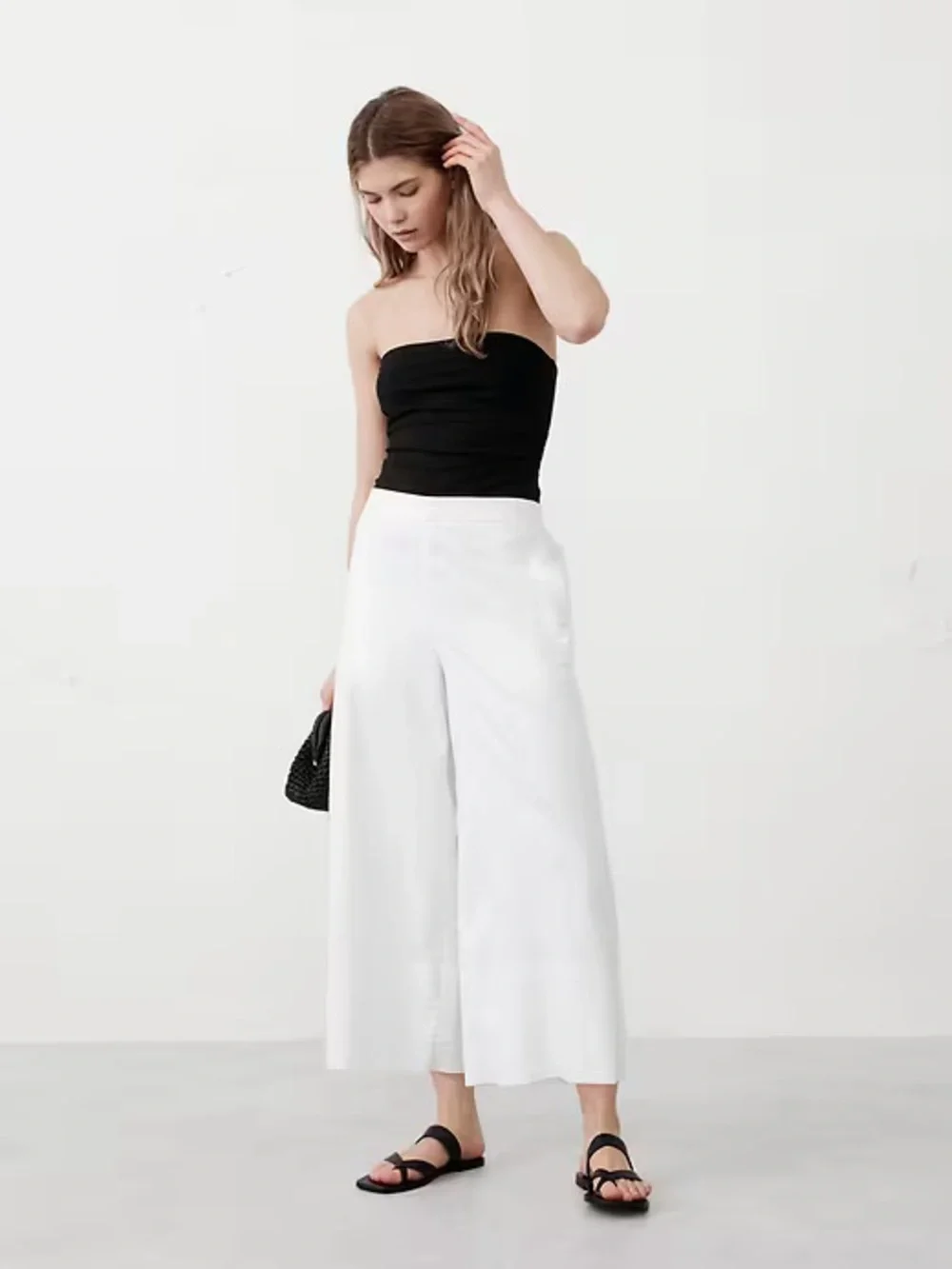 NWT! BANANA REPUBLIC WIDE-LEG LINEN-BLEND CROPPED PULL-ON PANT LARGE 📀1️⃣2️⃣