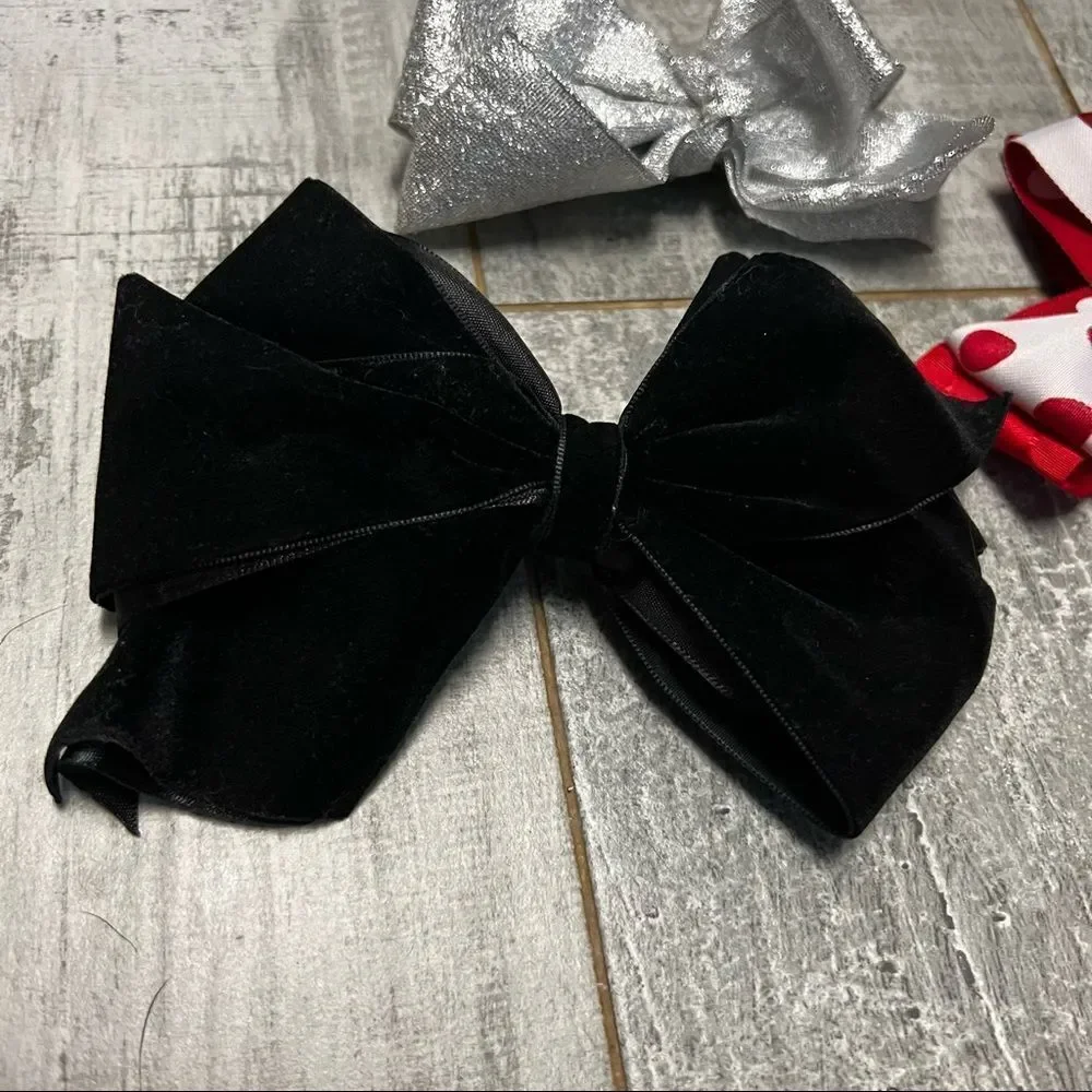 Holiday Valentine Bows Large Multicolor Red Black Silver Satin Sequin Ivory