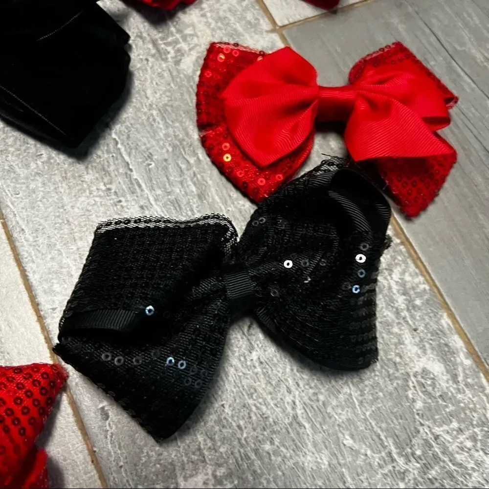 Holiday Valentine Bows Large Multicolor Red Black Silver Satin Sequin Ivory