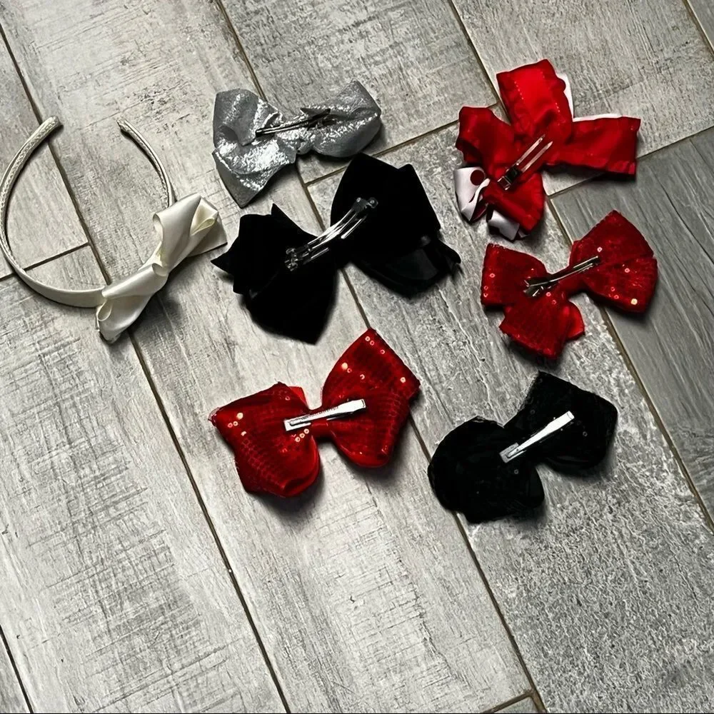 Holiday Valentine Bows Large Multicolor Red Black Silver Satin Sequin Ivory
