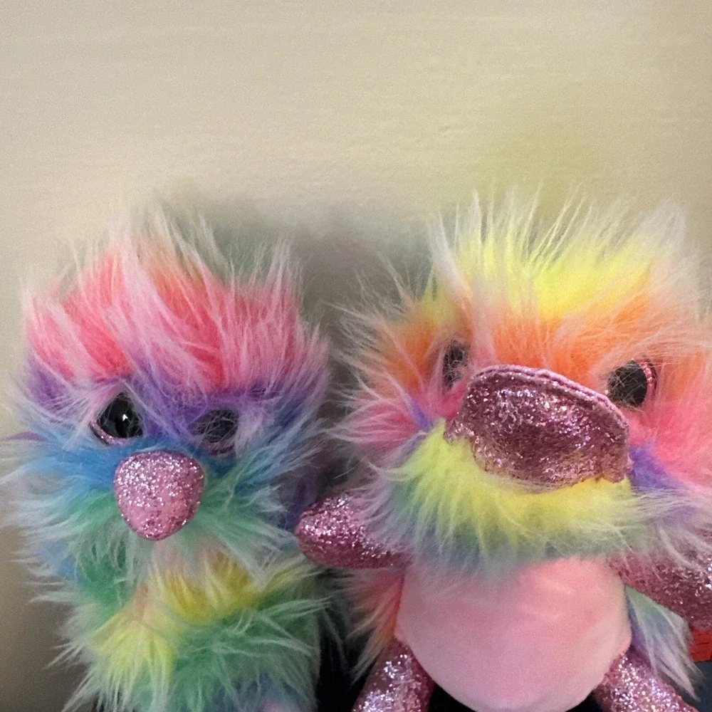 Ty PIPPA And ASHA Rainbow Sherbert Fur Platypus AND Ostrich‎ Beanie Boo