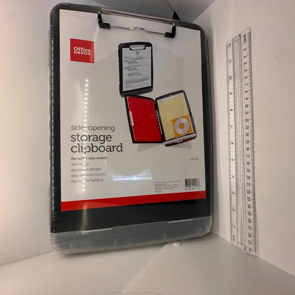 Office Depot Side Opening Storage Clipboard Slim Design Pen Storage Letter Sz Bl