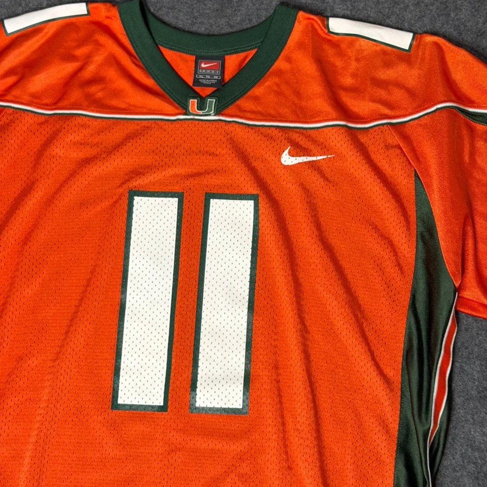 Nike University of Miami Hurricanes Football Jersey Orange Green #11 Mens XL
