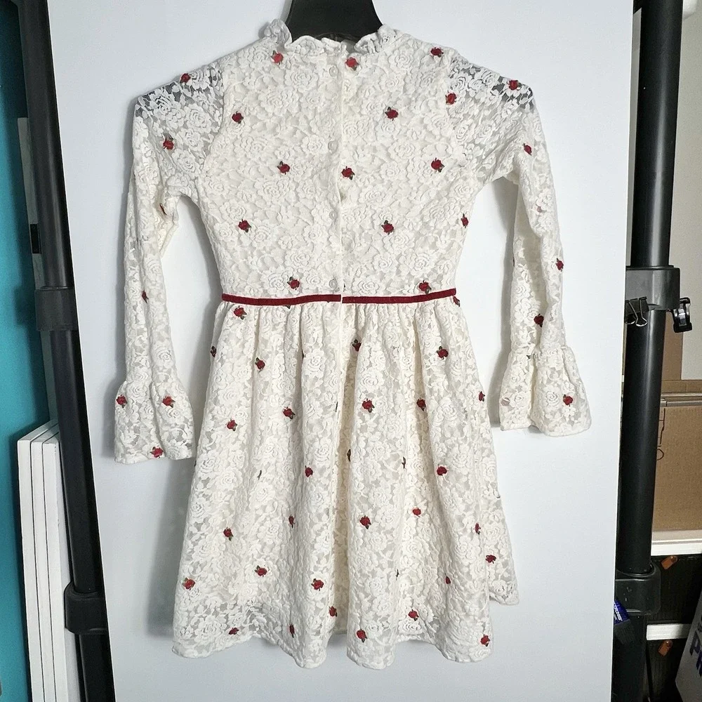 Janie and Jack Girls Ivory Victorian Lace‎ Embroidered Roses LD Dress Size 12