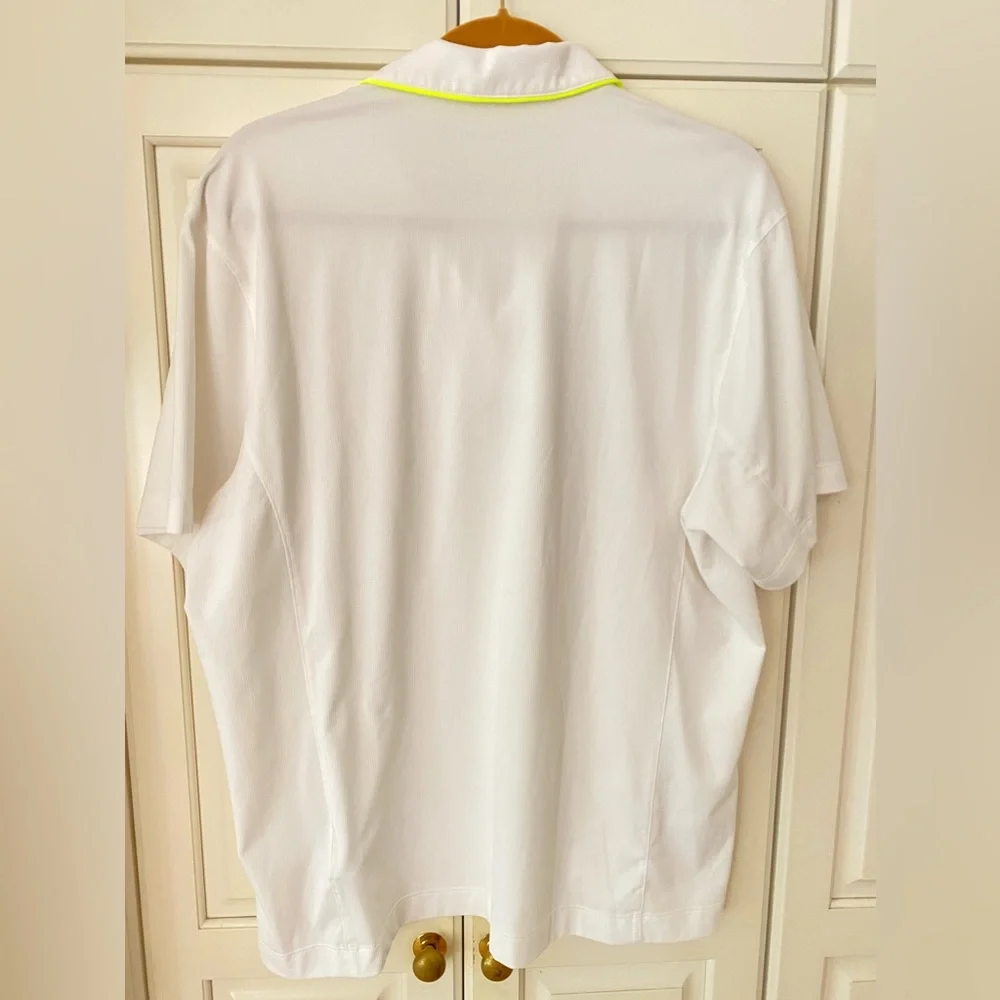 Nike Golf Polo Shirt White neon yellow pipes Dri-FIT men's XL