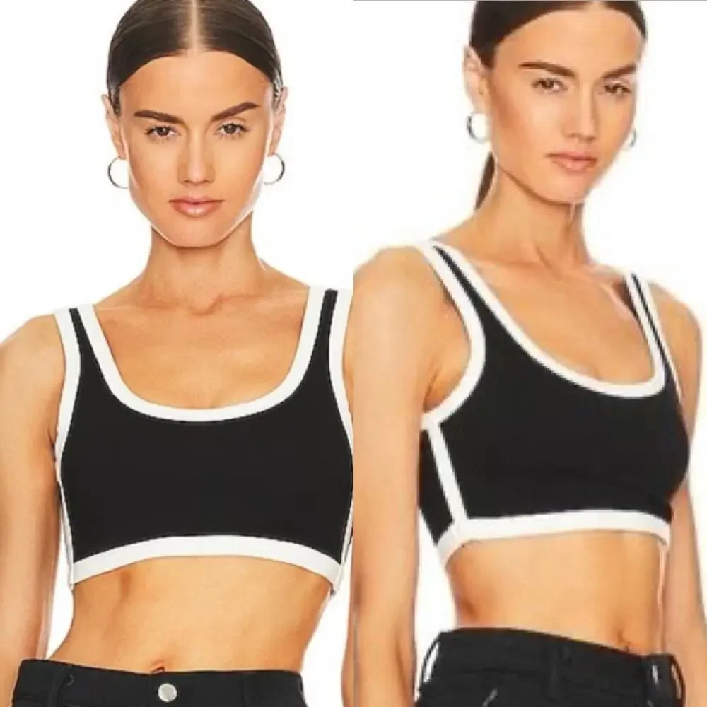 Revolve All The Ways Black White Outline Sports Bra Crop Top Size Medium