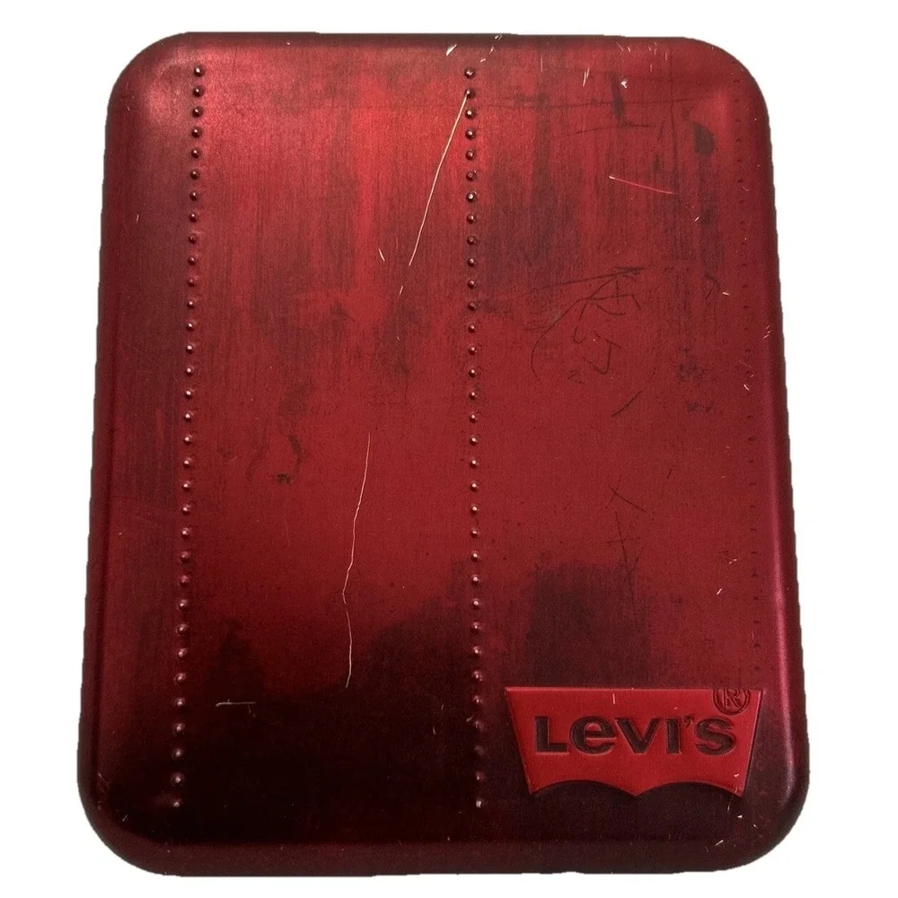 Levi's Brand Logo Metal Tin Keepsake Gift Box Red Industrial Recyclable Storage