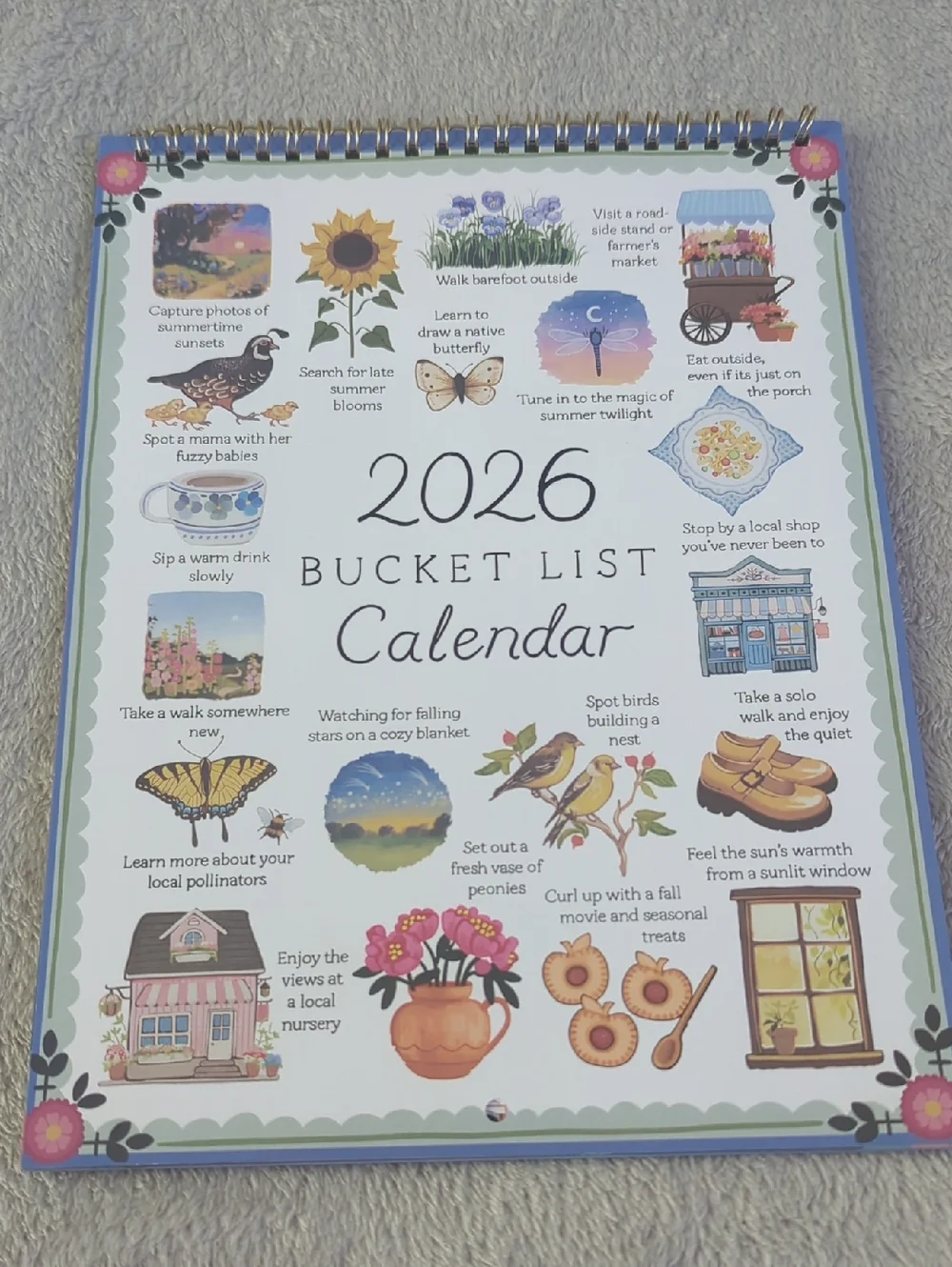 Source Unknown 2026 Bucket List Calendar - Blue & Pink Accents