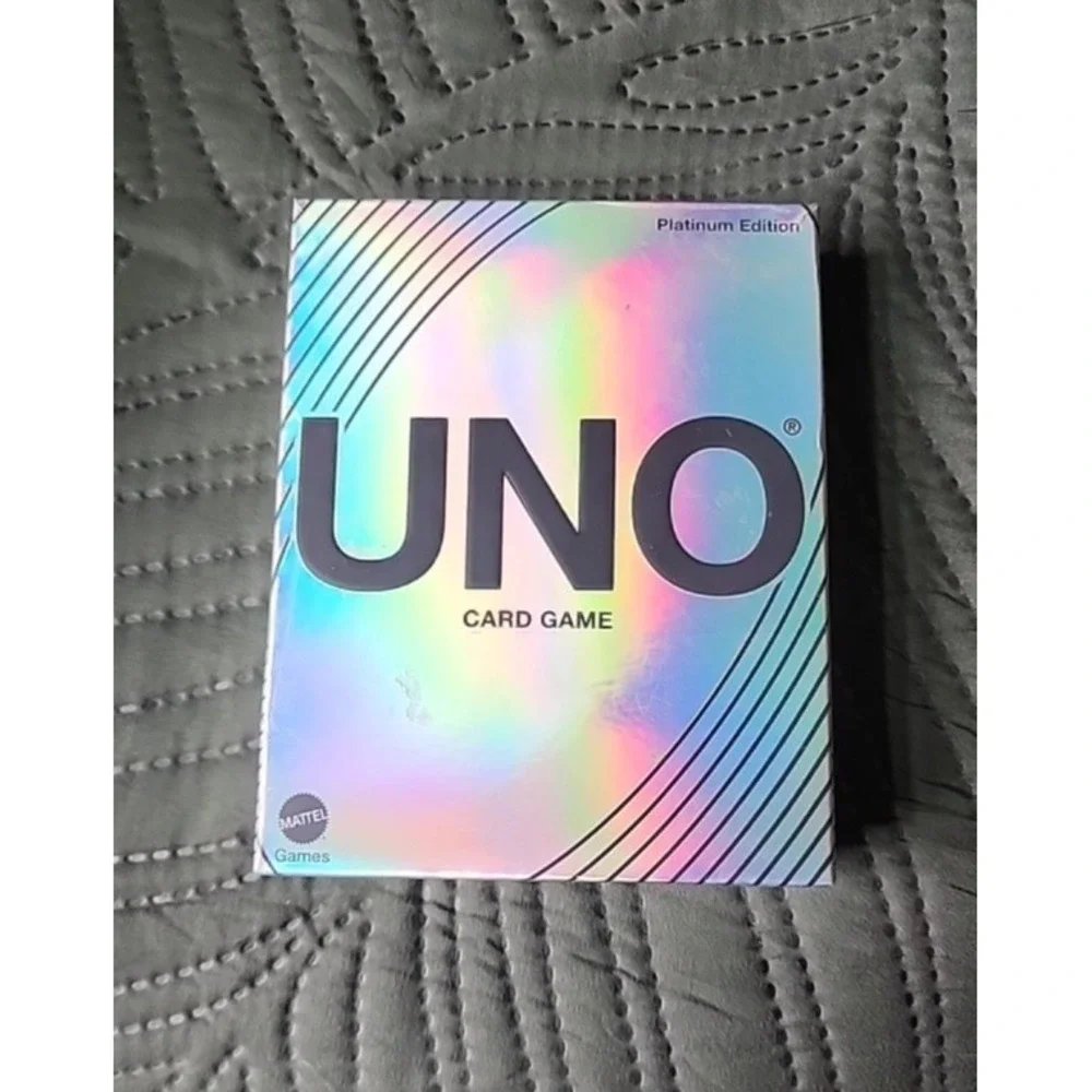 UNO Mattel UNO Platinum Edition Card Game Premium Holographic Foil Cards New