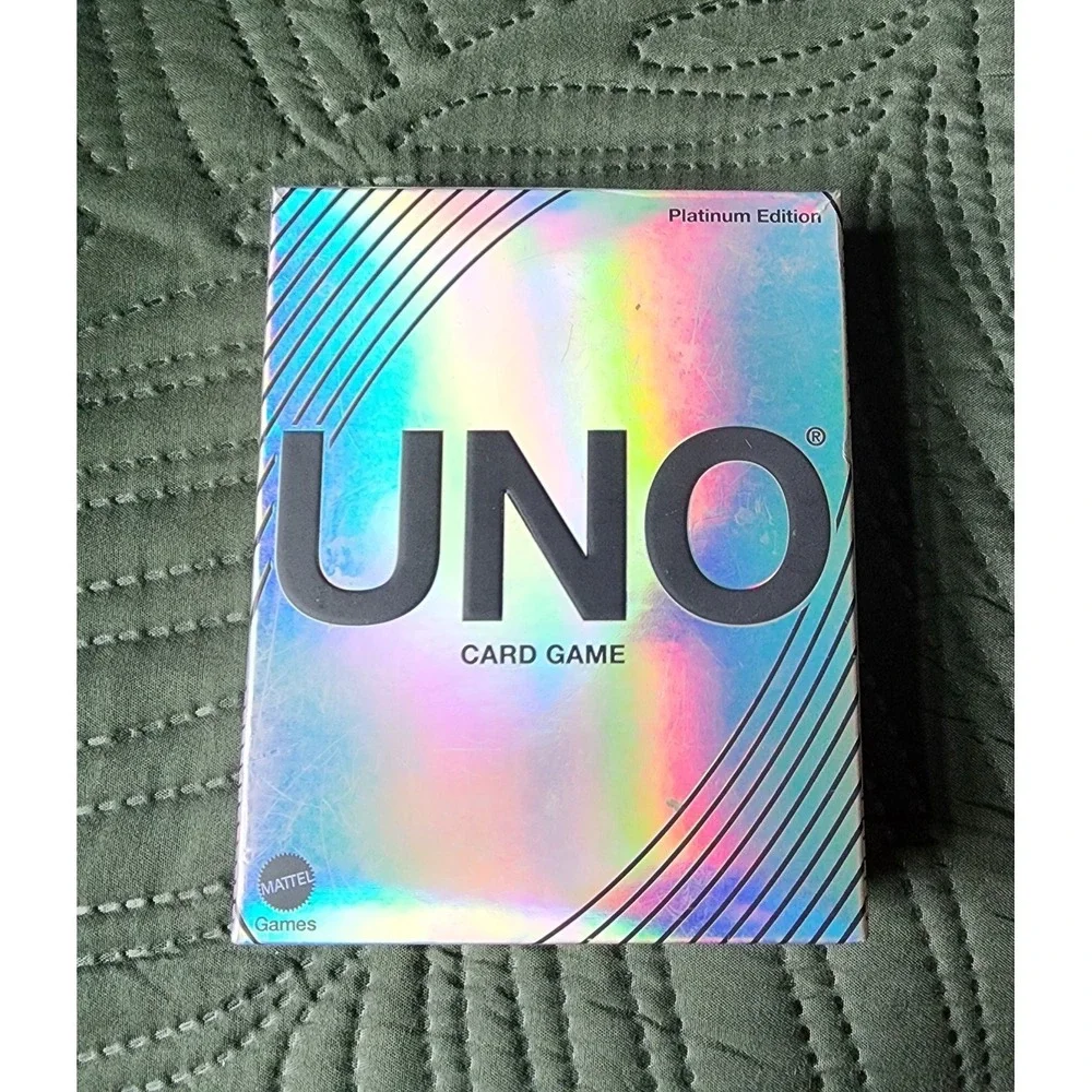 UNO Mattel UNO Platinum Edition Card Game Premium Holographic Foil Cards New