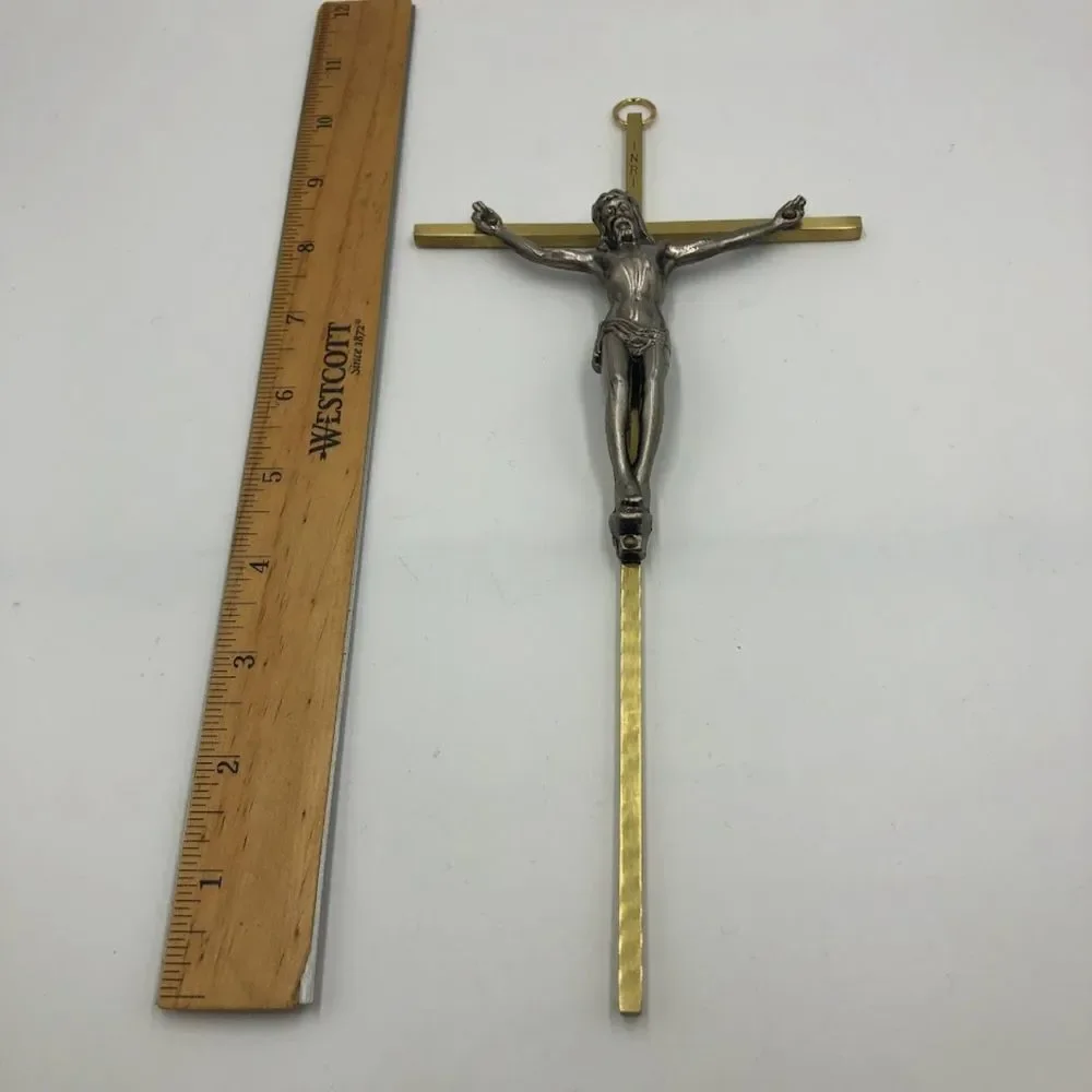 Vintage INRI Brass Jesus Crucifix Christian Religious Cross Hanging Wall Art
