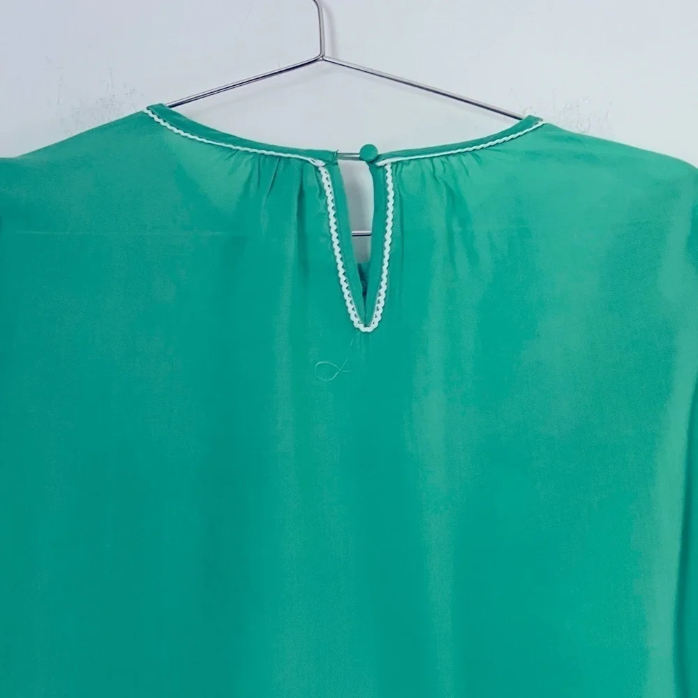 Anthro Blank London Boho Lace Yoke Peasant Blouse Emerald Green Embroidery