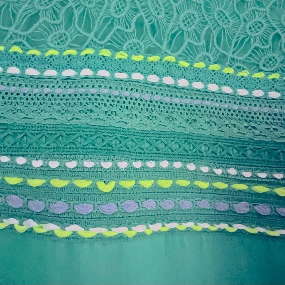 Anthro Blank London Boho Lace Yoke Peasant Blouse Emerald Green Embroidery