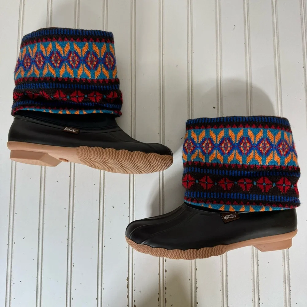 MUK LUKS Rainboots Women's 7‎ Duck Boots Southwest Slip On