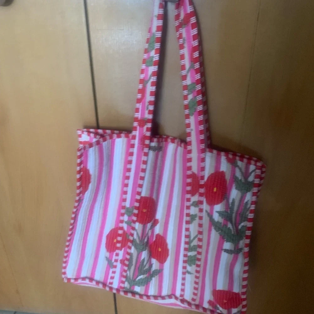 Floral Striped Hobo Bag - Red and Green