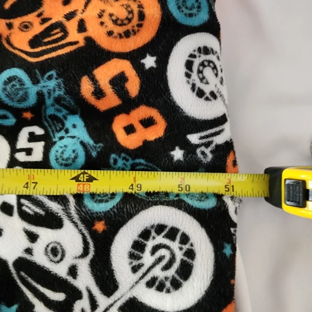 Minky Couture Ultra Plush Motorcycle Print W /Orange Trim Blanket 45