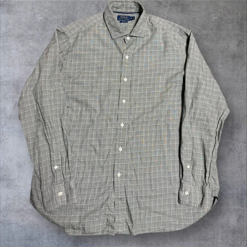 Polo‎ Ralph Lauren RL Twill Button Down Shirt Men XL Gray Plaid Cotton