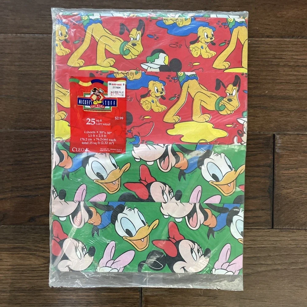 Vintage 80's Wrapping Paper Lot Disney, Mickey Birthday 25 Sq