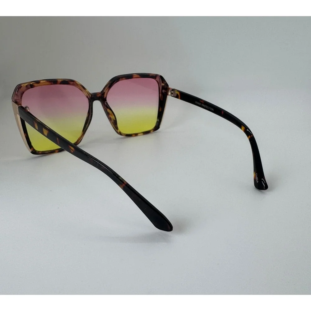 Frita Oversized Tortoise Square Sunglasses Pink Yellow Gradient Lens UV400