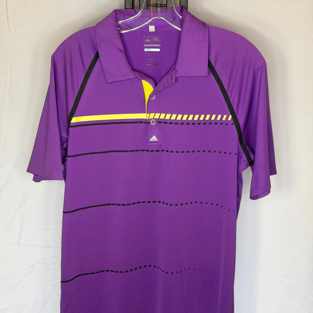 Adidas Men's Purple Polo with Yellow‎ Accents