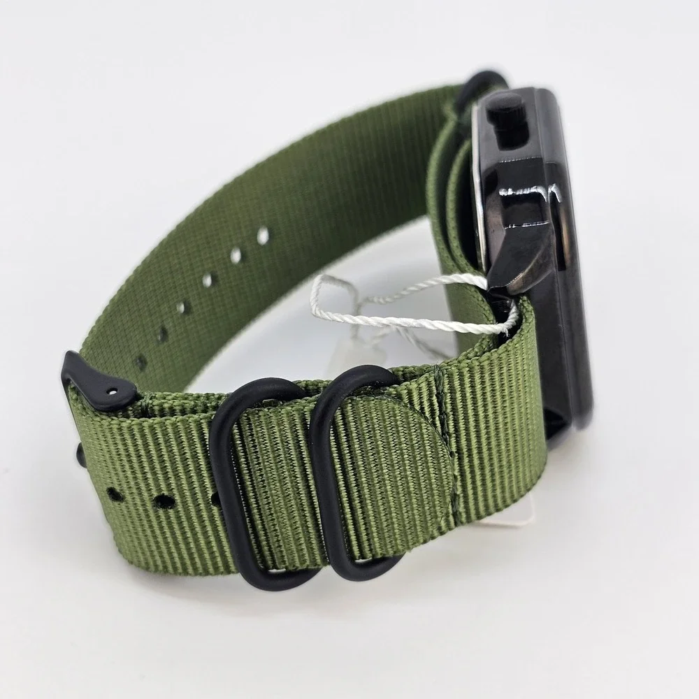 Men's Watch‎ 42MM Black Dial Black Case Date Army Green Canvas Band New Battery