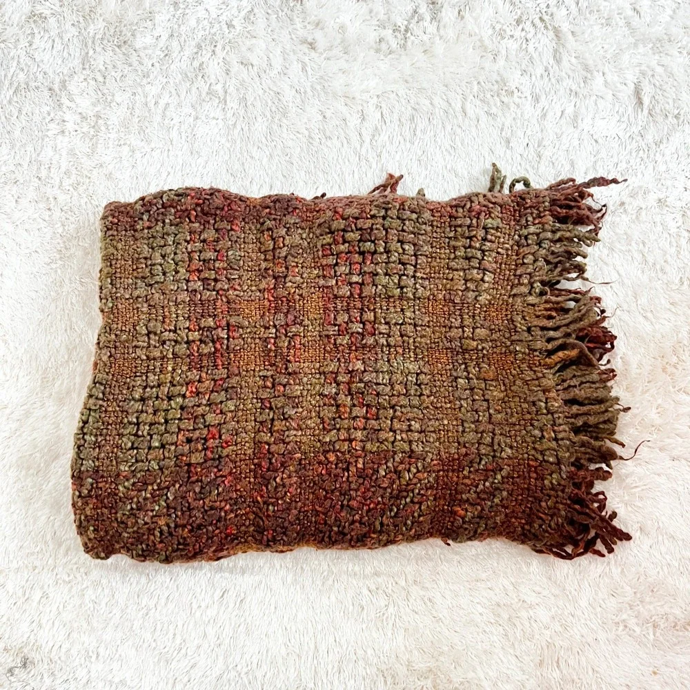 Pottery Barn Chunky Mega Knit Throw blanket 60‎ x 40 Brown Green Acrylic