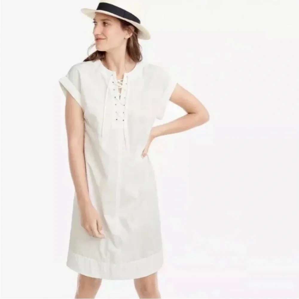 J. Crew White Lace Up Cotton Shift Dress
