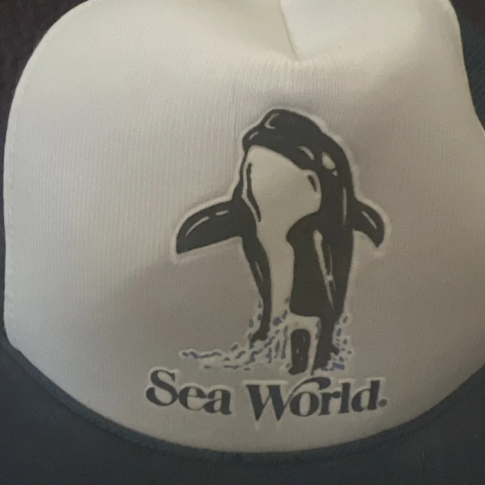 Vintage 1987 Sea World Snapback Trucker Hat Cap Foam Orca Shamu Blue‎ EUC