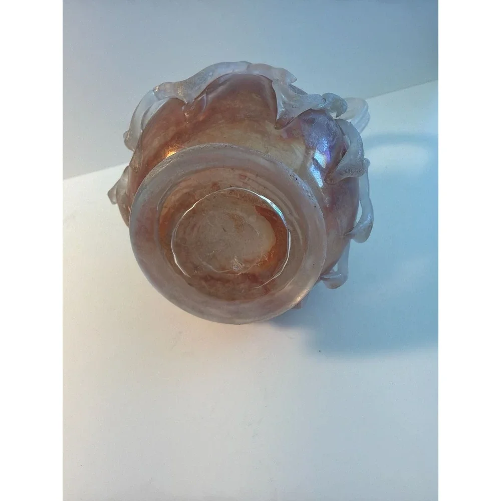 Vintage Murano Scavo Iridescent Art Glass‎ Vase w/Crimp Handles 5