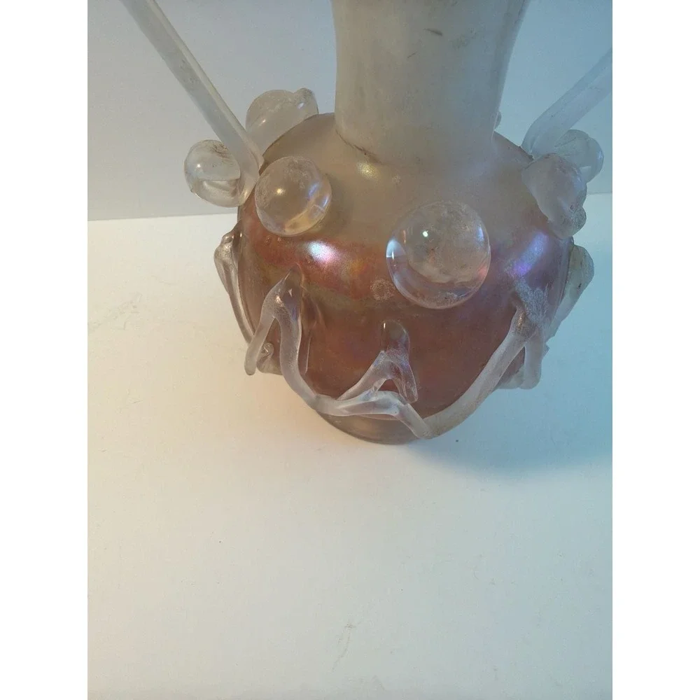 Vintage Murano Scavo Iridescent Art Glass‎ Vase w/Crimp Handles 5