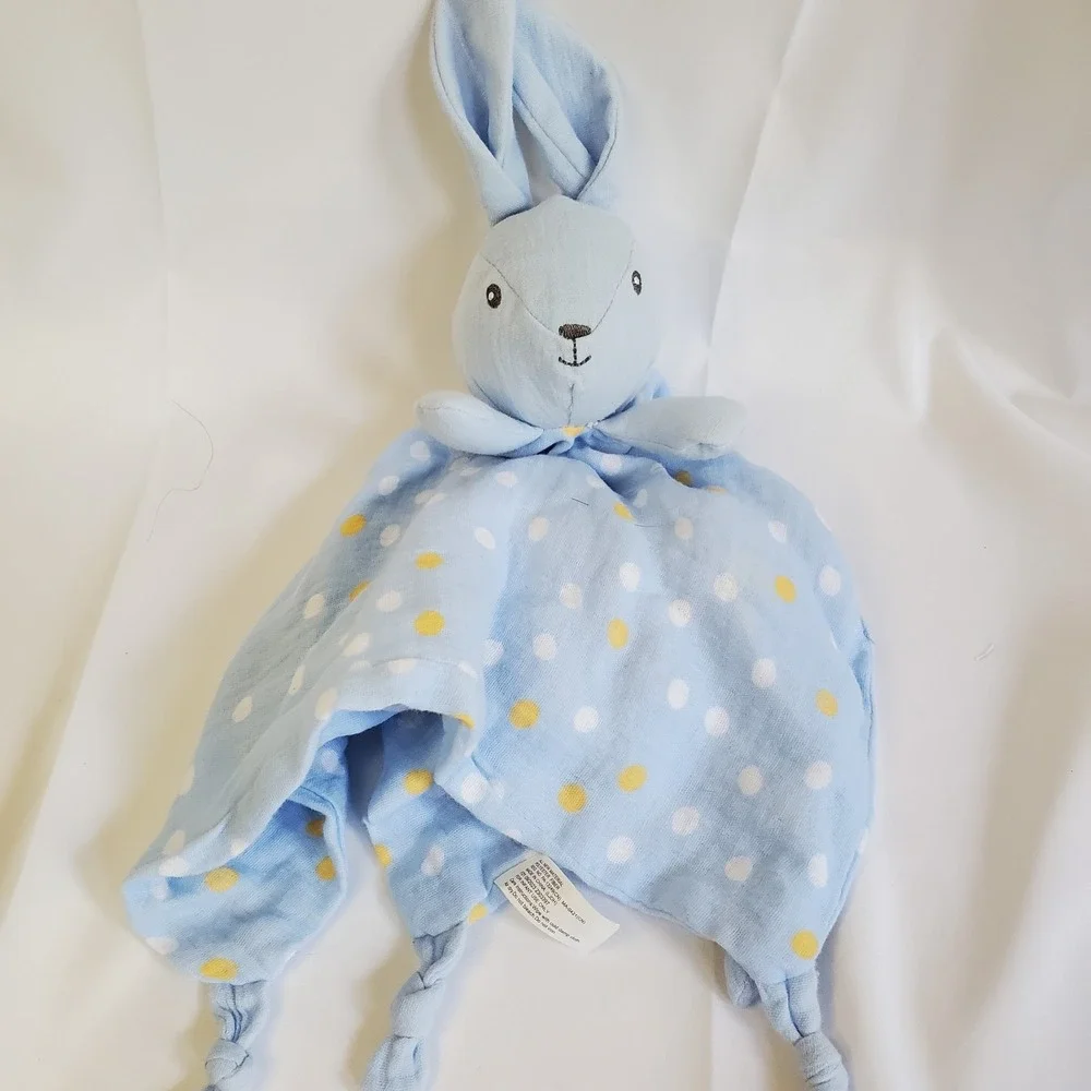Parents Choice Polka Dot Muslin‎ Bunny Rabbit Lovey Security Blanket Rattle Blue