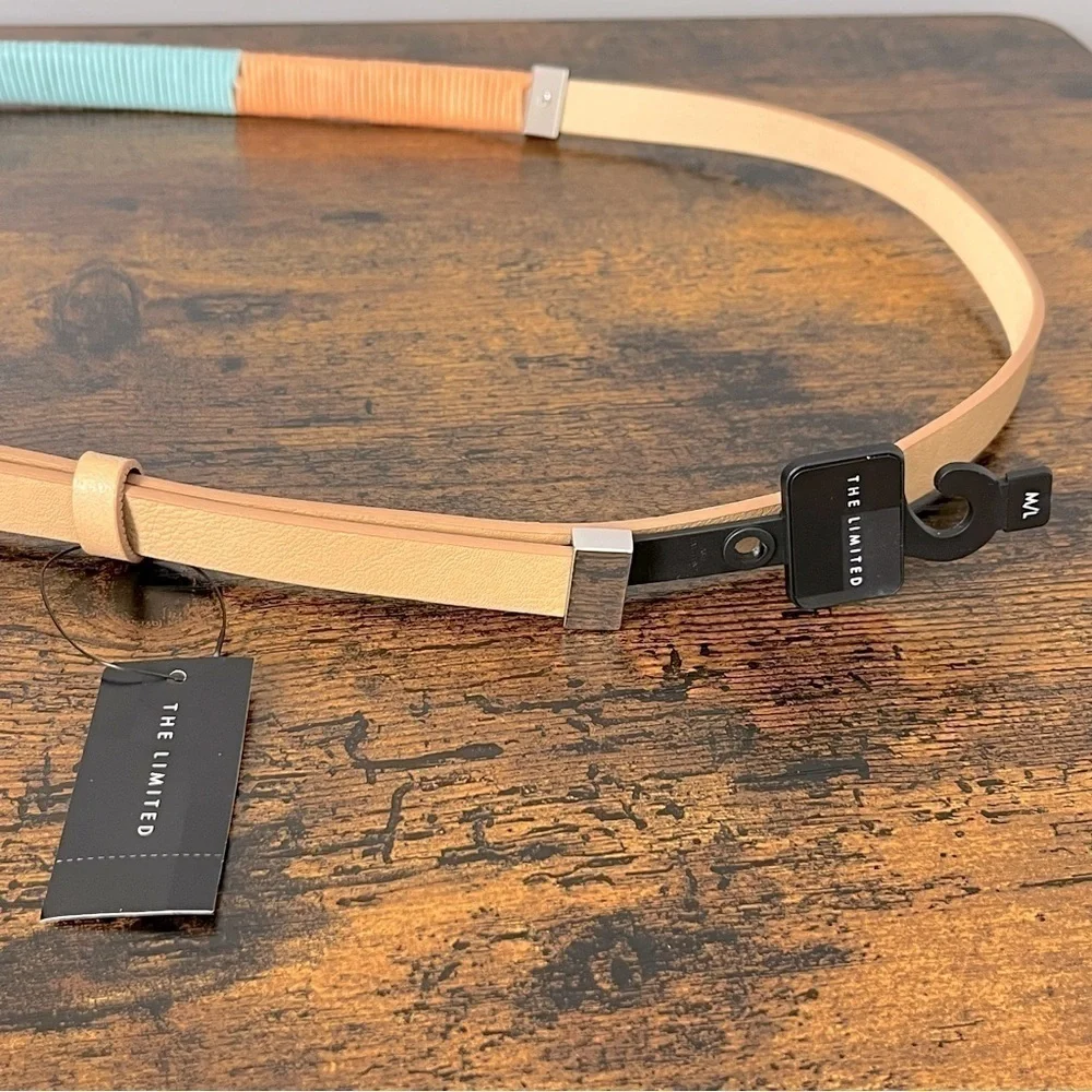 NWT The Limited tan belt with aqua coral wrapped detail, size M/L.