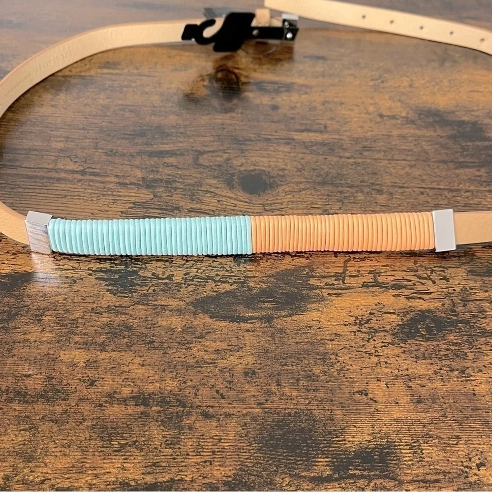 NWT The Limited tan belt with aqua coral wrapped detail, size M/L.