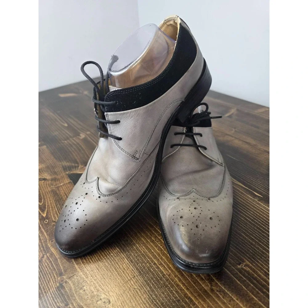 Stacy Adams‎ Men's Dress Shoes Size 10.5 Gray Black Leather Oxford Lace Up 25314